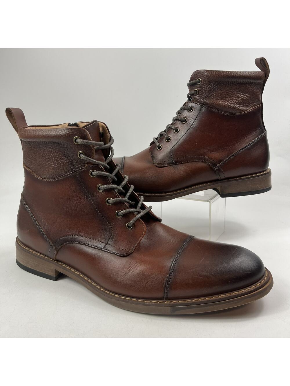 Moretti Black Label Mens Alan Cap Toe Boots Size 13D Cognac Brown Side Zipper